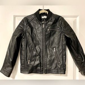 H&M KIDS VEGAN LEATHER BLACK MOTO JACKET SIZE 7/8